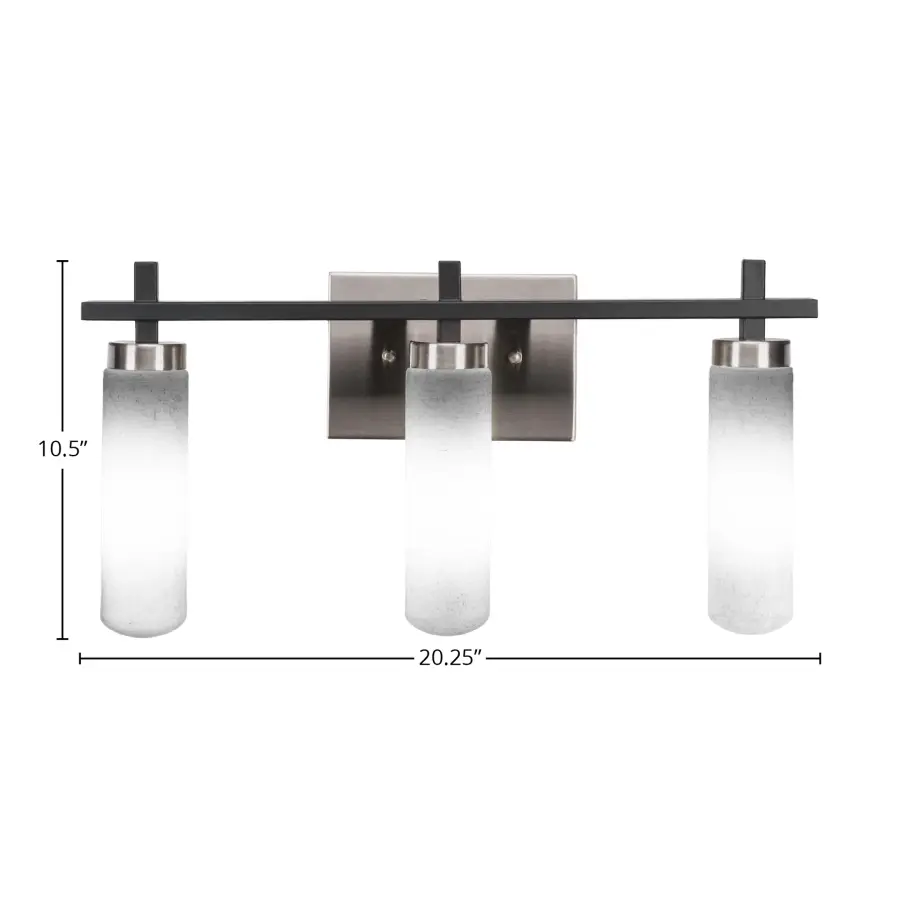 Salinda 3 Light Bath Bar in Matte Black & Brushed Nickel with White Muslin Glass - Image 2