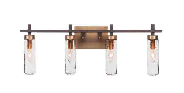 Salinda 4 Light Bath Bar in Espresso & Brass with Clear Bubble Glass - Image 1