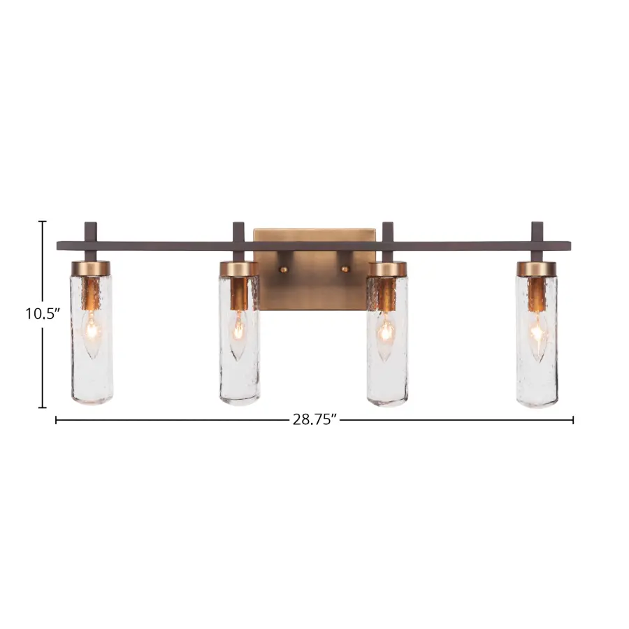 Salinda 4 Light Bath Bar in Espresso & Brass with Clear Bubble Glass - Image 2