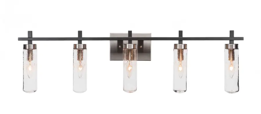Salinda 5 Light Bath Bar in Matte Black & Brushed Nickel with Clear Bubble Glass - Image 1