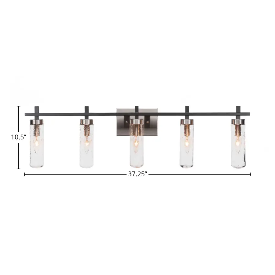 Salinda 5 Light Bath Bar in Matte Black & Brushed Nickel with Clear Bubble Glass - Image 2
