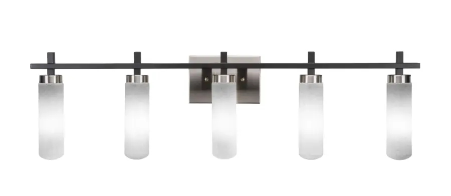 Salinda 5 Light Bath Bar in Matte Black & Brushed Nickel with White Muslin Glass - Image 1