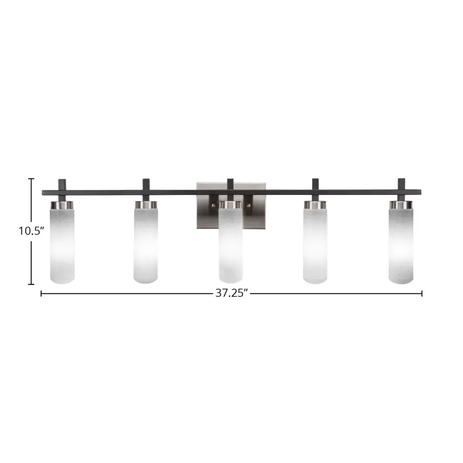 Salinda 5 Light Bath Bar in Matte Black & Brushed Nickel with White Muslin Glass - Image 2
