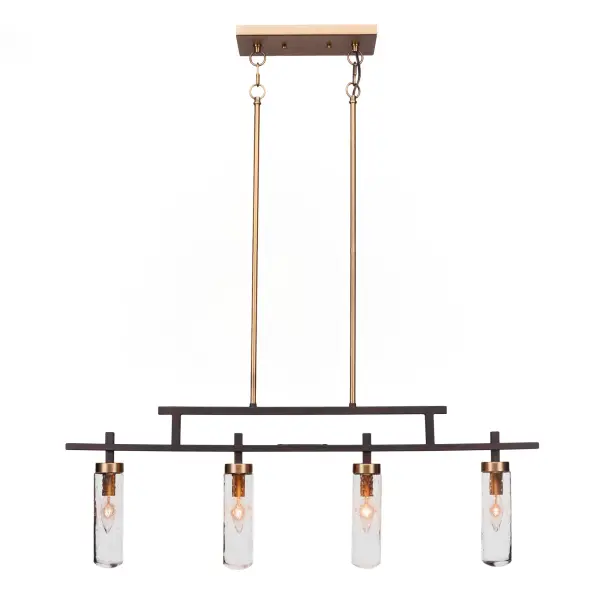 Salinda 4-Light Island Pendant in Espresso & Brass with Clear Bubble Glass - Image 1
