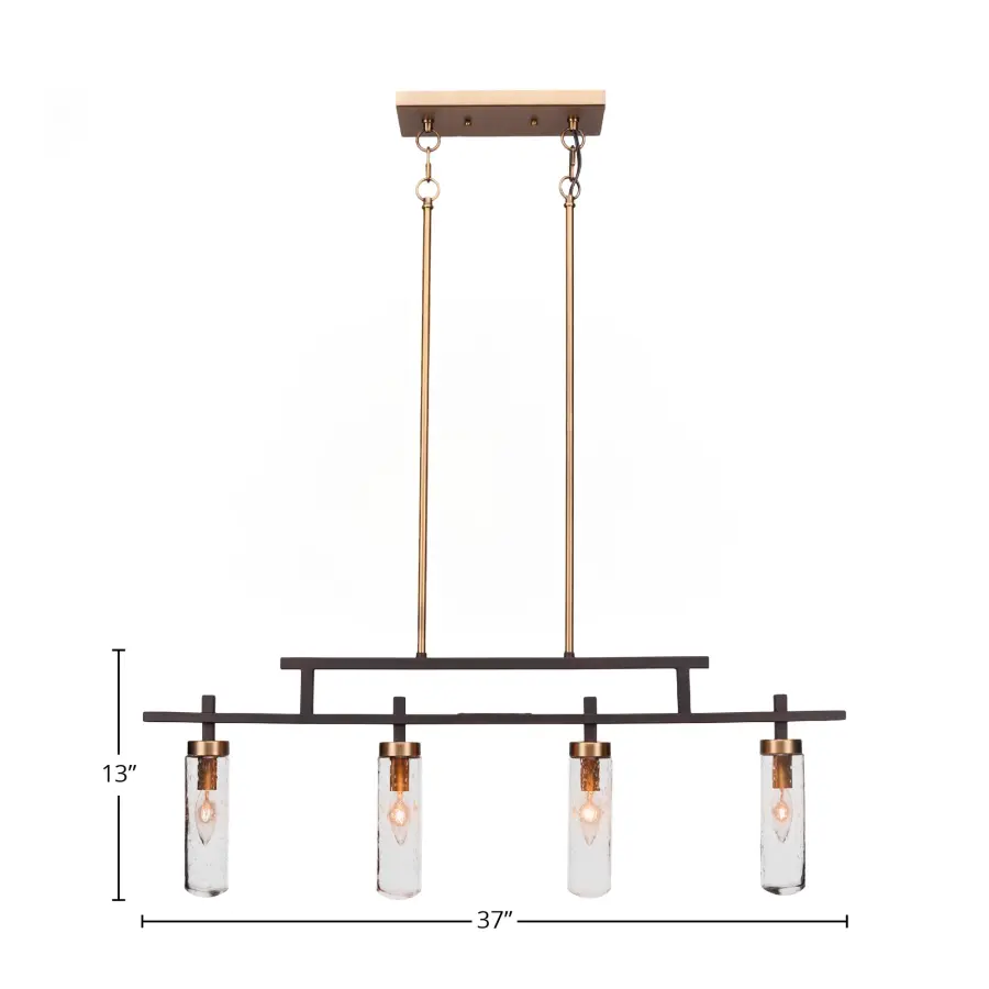 Salinda 4-Light Island Pendant in Espresso & Brass with Clear Bubble Glass - Image 2