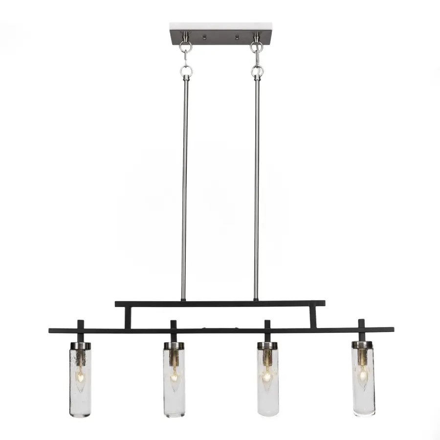 Salinda 4-Light Island Pendant in Matte Black & Brushed Nickel with Clear Bubble Glass - Image 1