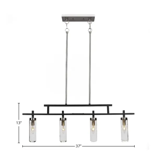 The Salinda 4-Light Island Pendant combines contemporary style with industrial flair through its striking matte black and brushed nickel two-tone finish. Clear bubble glass shades add textural interest while providing brilliant illumination. - alternate view