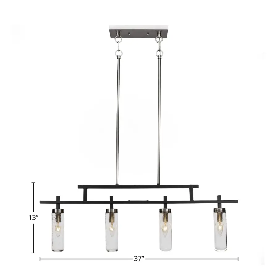 Salinda 4-Light Island Pendant in Matte Black & Brushed Nickel with Clear Bubble Glass - Image 2