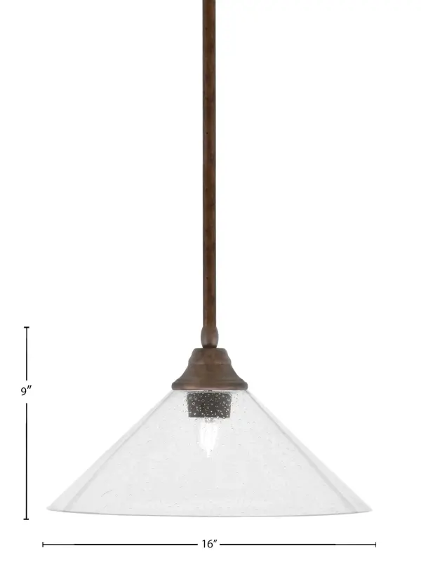 This 16-inch stem-hung pendant combines a warm bronze finish with unique clear bubble glass for a sophisticated lighting solution. The adjustable height and sloped ceiling compatibility make it versatile for various spaces. - alternate view