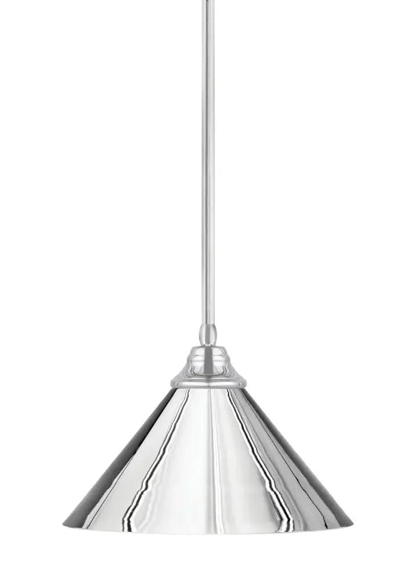 This versatile stem-hung pendant combines contemporary style with practical functionality. The 14-inch chrome cone shade delivers focused task lighting while the adjustable height accommodates various ceiling configurations.