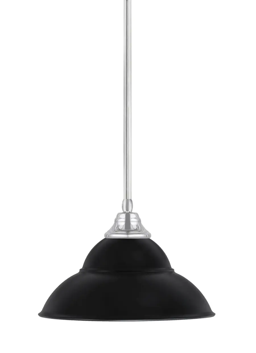 Chrome Stem Pendant with Matte Black Double Bubble Shade - Image 1