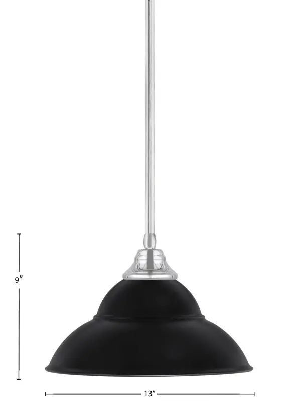 This modern stem pendant combines a polished chrome finish with a striking matte black double bubble shade, creating a sophisticated focal point. The adjustable height and compact 13-inch diameter make it versatile for various spaces. - alternate view