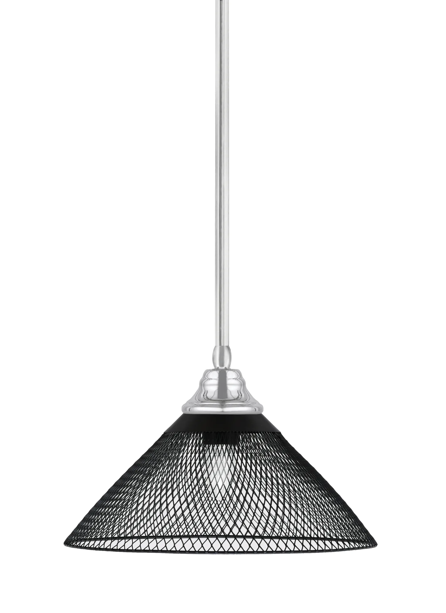 Toltec Lighting Stem Hung Pendant with Matte Black Cone Mesh Shade