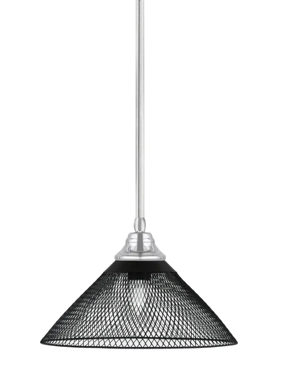 Toltec Lighting Stem Hung Pendant with Matte Black Cone Mesh Shade - Image 1