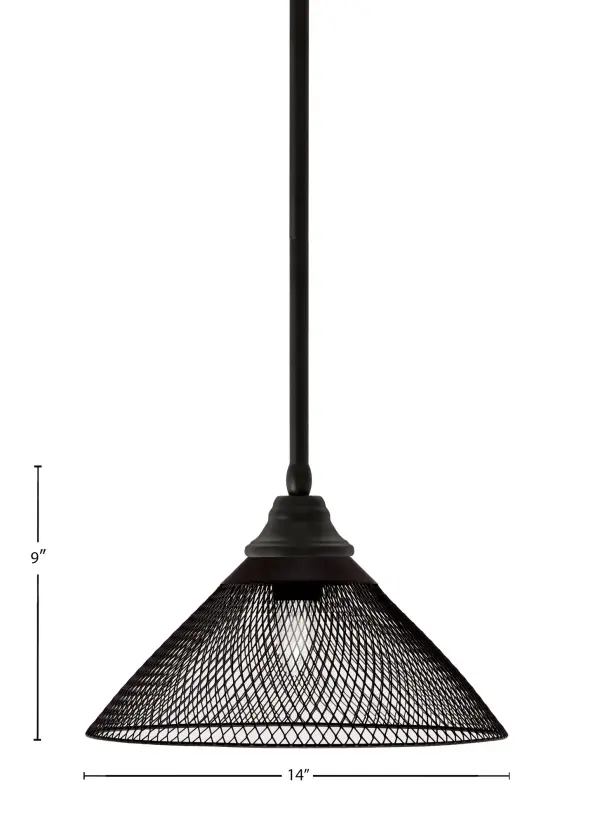 This stem-hung pendant combines industrial mesh texture with a rich espresso finish, delivering focused task lighting perfect for kitchen islands and dining areas. Adjustable height and sloped ceiling compatibility make it versatile. - alternate view