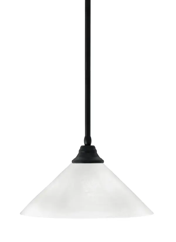 16" White Marble Glass Pendant in Matte Black - Image 1