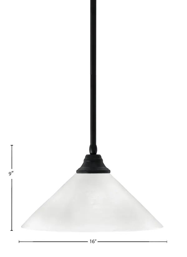 16" White Marble Glass Pendant in Matte Black - Image 2