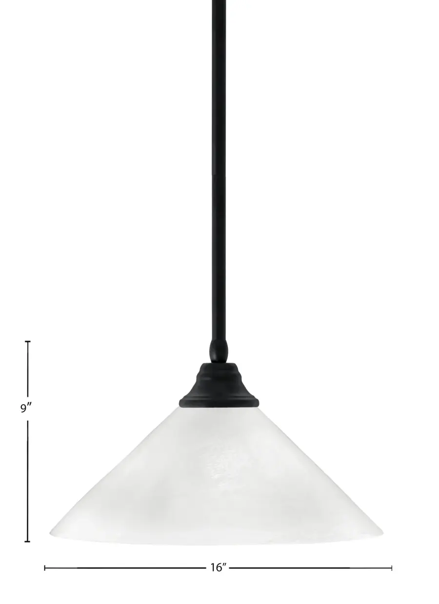 16" White Marble Glass Pendant in Matte Black - Image 2