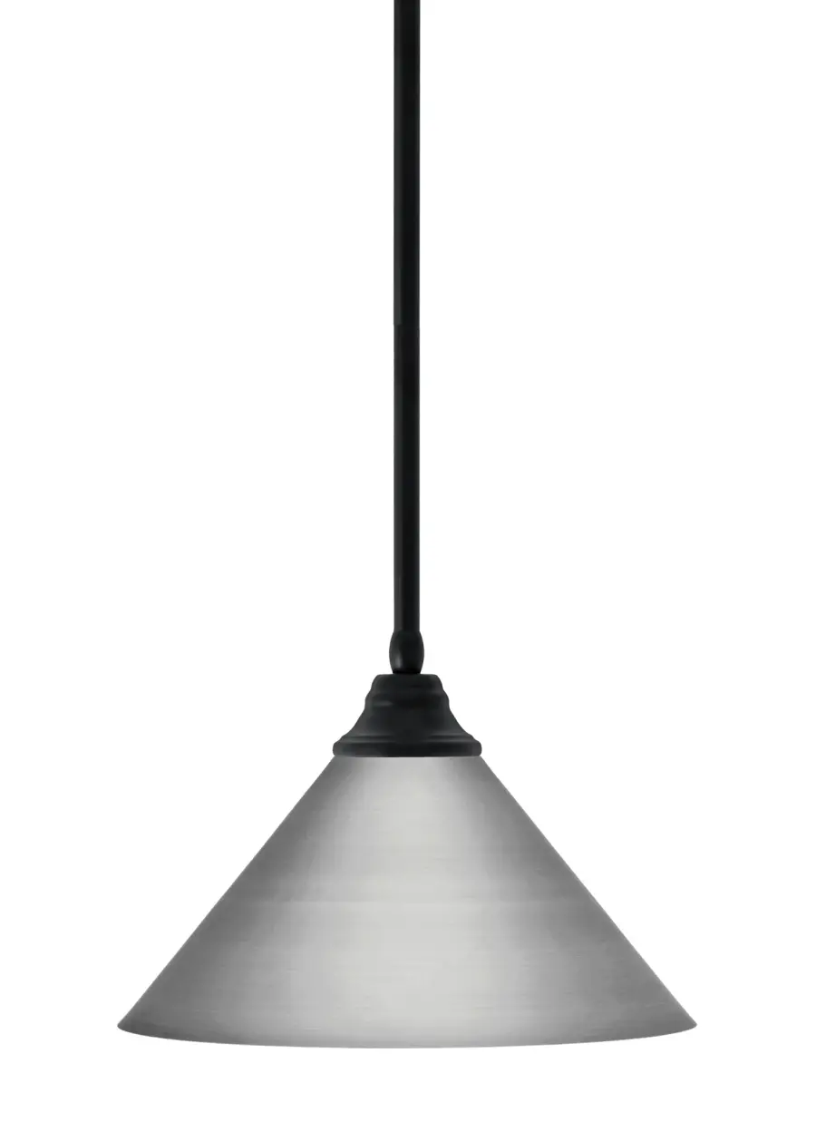 14" Brushed Nickel Cone Pendant with Matte Black Stem - Image 1