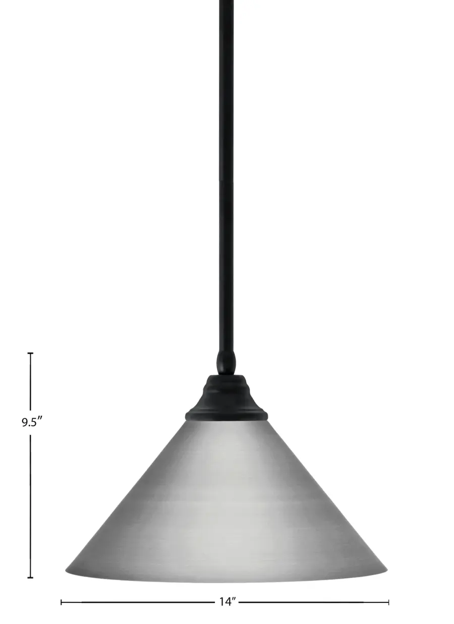 14" Brushed Nickel Cone Pendant with Matte Black Stem - Image 2