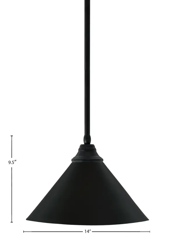 This 14-inch matte black cone pendant combines industrial charm with modern simplicity. The adjustable stem system and sloped ceiling compatibility make it highly versatile for various spaces and ceiling configurations. - alternate view