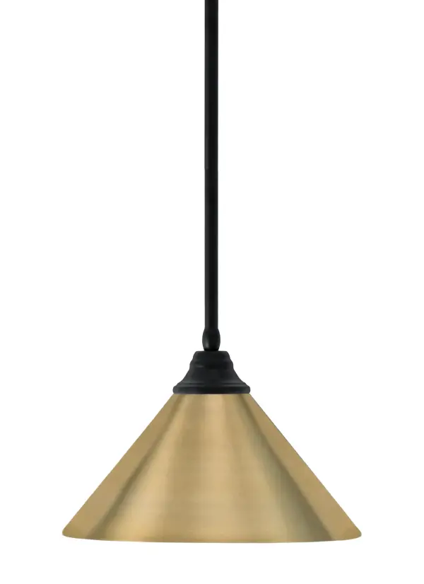 This stem hung pendant combines sleek matte black with warm brass accents for a contemporary industrial look. The 14" cone shade provides focused downlight, perfect for task lighting over islands and tables.