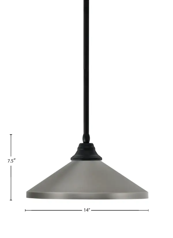 This compact 14-inch cone pendant combines industrial style with modern versatility. The matte black finish and graphite metal shade create a sophisticated look, while adjustable stem sections allow customization for various ceiling heights. - alternate view