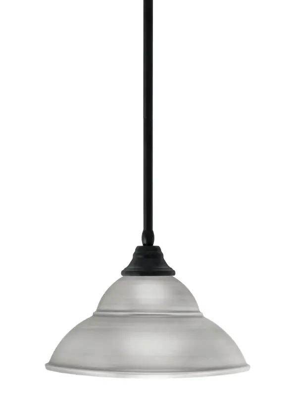 This contemporary stem pendant combines matte black and brushed nickel finishes for a sophisticated two-tone look. The 13-inch double bubble shade provides focused task lighting while the adjustable height makes it ideal for various ceiling heights.
