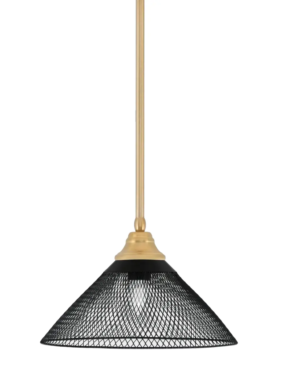 Toltec Lighting Stem Hung Pendant with Matte Black Cone Mesh Shade - Image 1