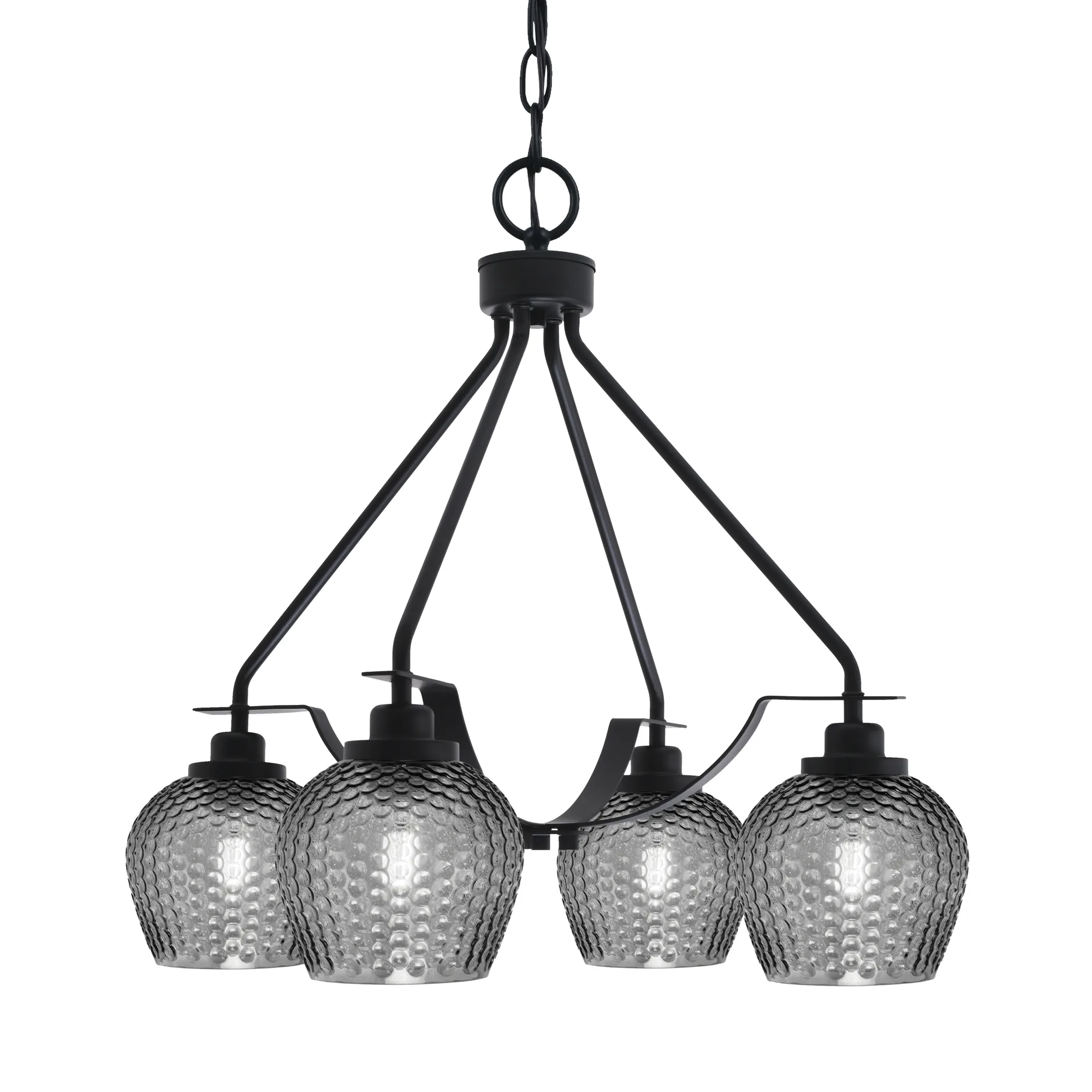 Odyssey 4 Light Chandelier in Matte Black with Smoke Glass