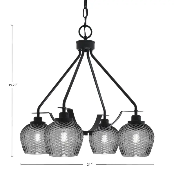 The Odyssey chandelier delivers sophisticated modern style with its matte black finish and smoke textured glass shades. At 24 inches wide, it's perfectly sized for dining tables and kitchen islands while offering exceptional adjustability. - alternate view