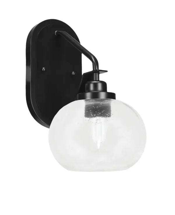 The Odyssey Wall Sconce combines modern elegance with artistic flair through its unique bubble glass shade and matte black finish. Versatile mounting options and dimmable functionality make it adaptable to various spaces.