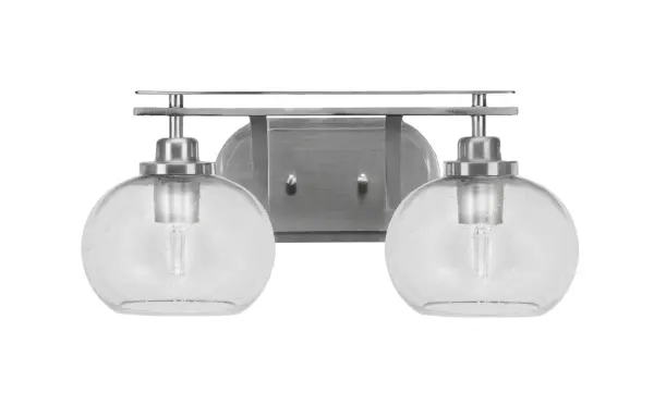Odyssey 2-Light Bath Bar in Brushed Nickel with Clear Bubble Glass - Image 1