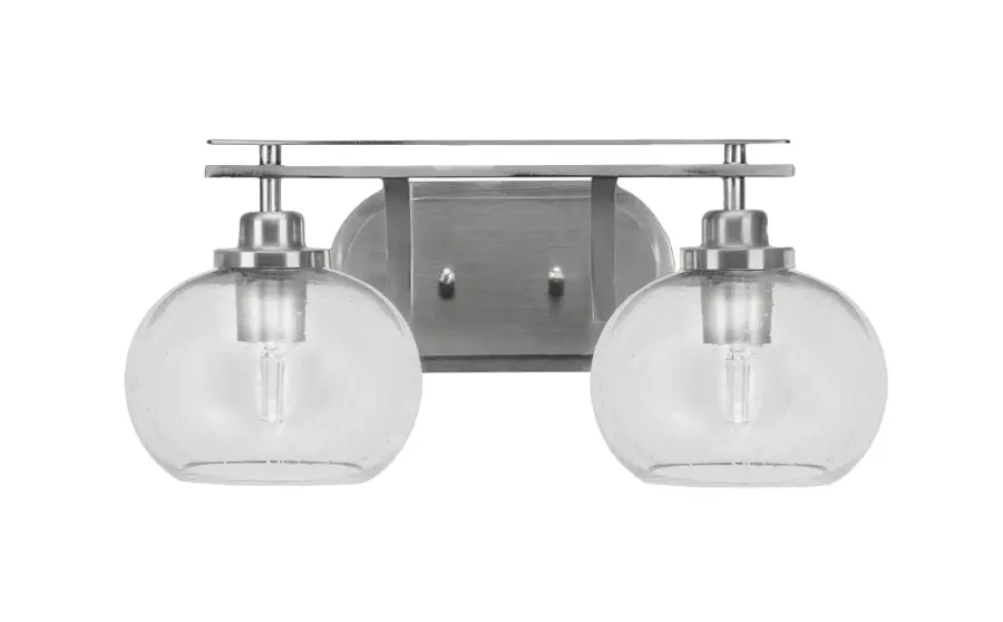 Odyssey 2-Light Bath Bar in Brushed Nickel with Clear Bubble Glass - Image 1
