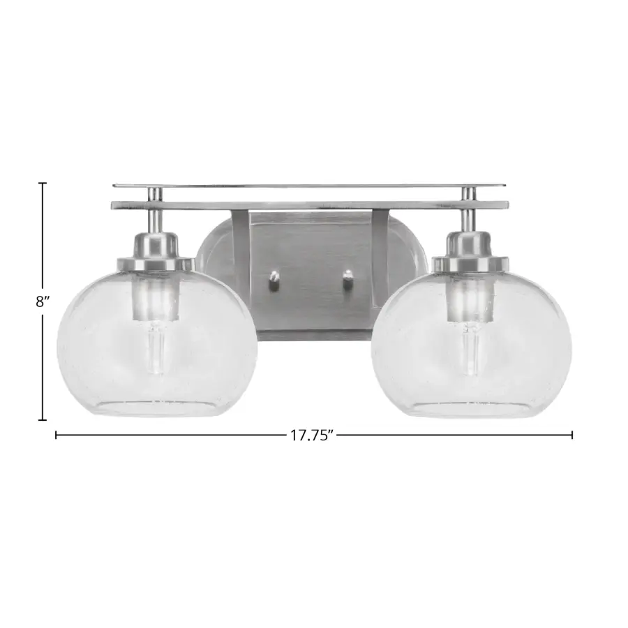 Odyssey 2-Light Bath Bar in Brushed Nickel with Clear Bubble Glass - Image 2