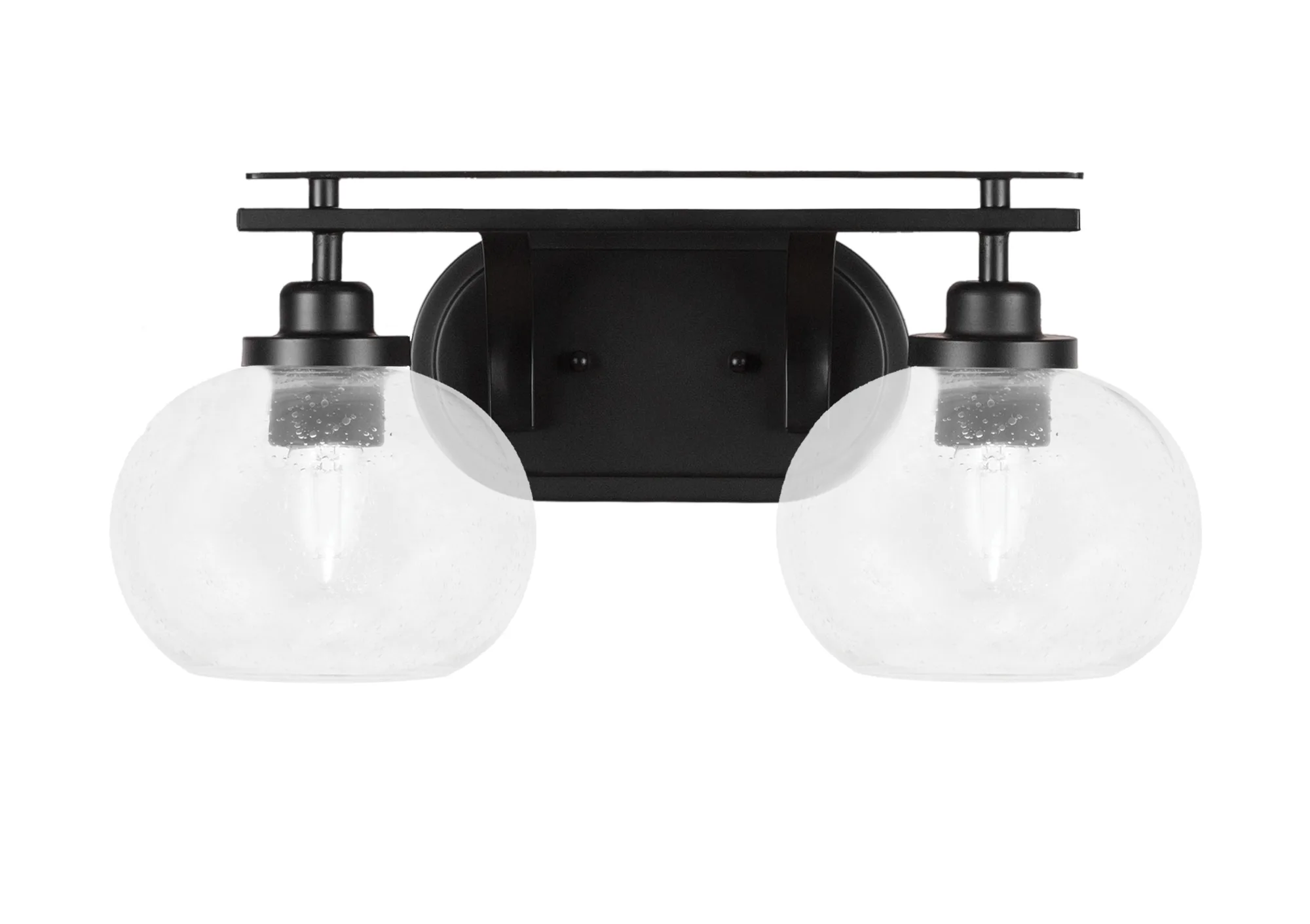 Odyssey 2-Light Bath Bar in Matte Black with Clear Bubble Glass
