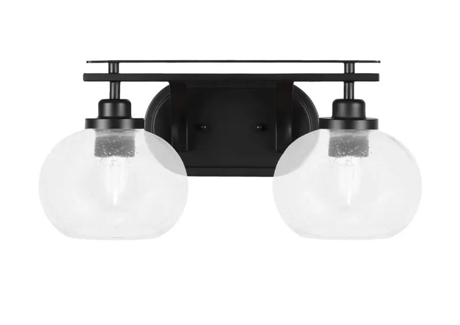 Odyssey 2-Light Bath Bar in Matte Black with Clear Bubble Glass - Image 1