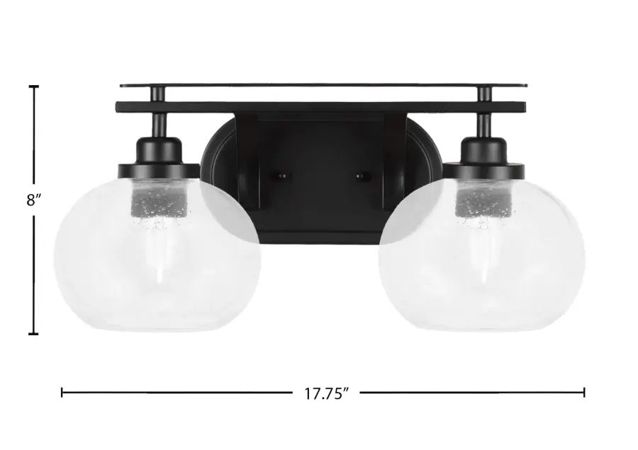 Odyssey 2-Light Bath Bar in Matte Black with Clear Bubble Glass - Image 2