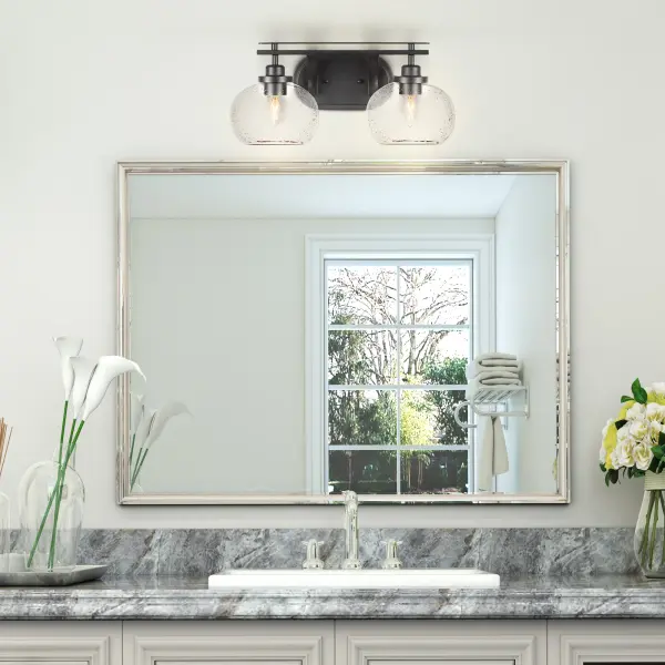 Odyssey 2-Light Bath Bar in Matte Black with Clear Bubble Glass - Image 3