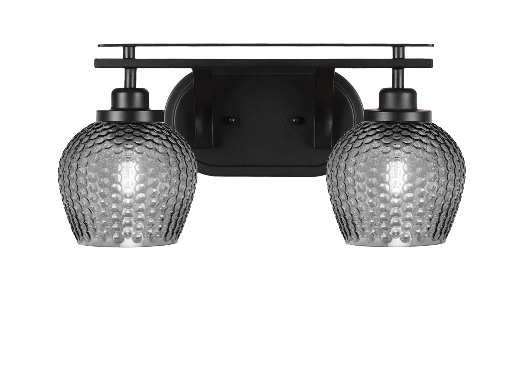 Odyssey 2-Light Bath Bar in Matte Black with Smoke Glass