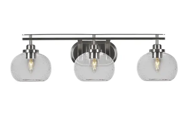 Odyssey 3 Light Bath Bar in Brushed Nickel with Clear Bubble Glass - Image 1