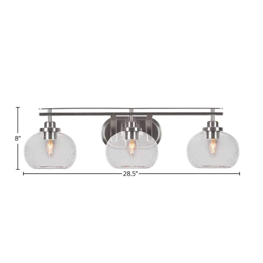 Odyssey 3 Light Bath Bar in Brushed Nickel with Clear Bubble Glass - Image 2