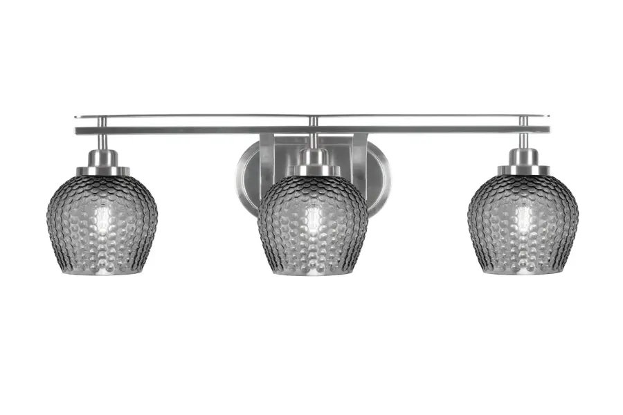 Odyssey 3-Light Bath Bar in Brushed Nickel with Smoke Textured Glass - Image 1