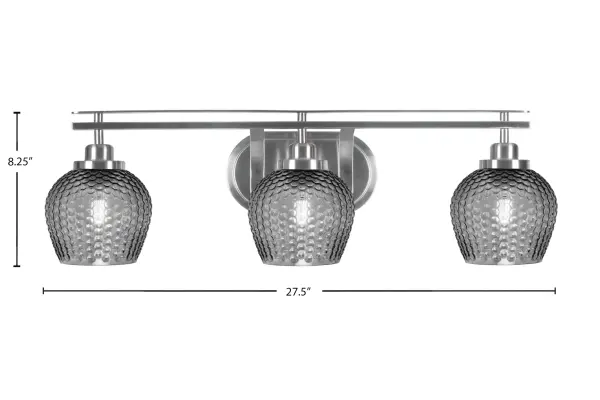 Odyssey 3-Light Bath Bar in Brushed Nickel with Smoke Textured Glass - Image 2