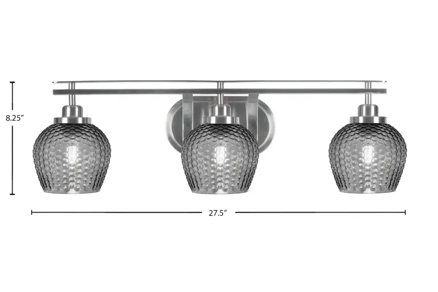 Odyssey 3-Light Bath Bar in Brushed Nickel with Smoke Textured Glass - Image 2