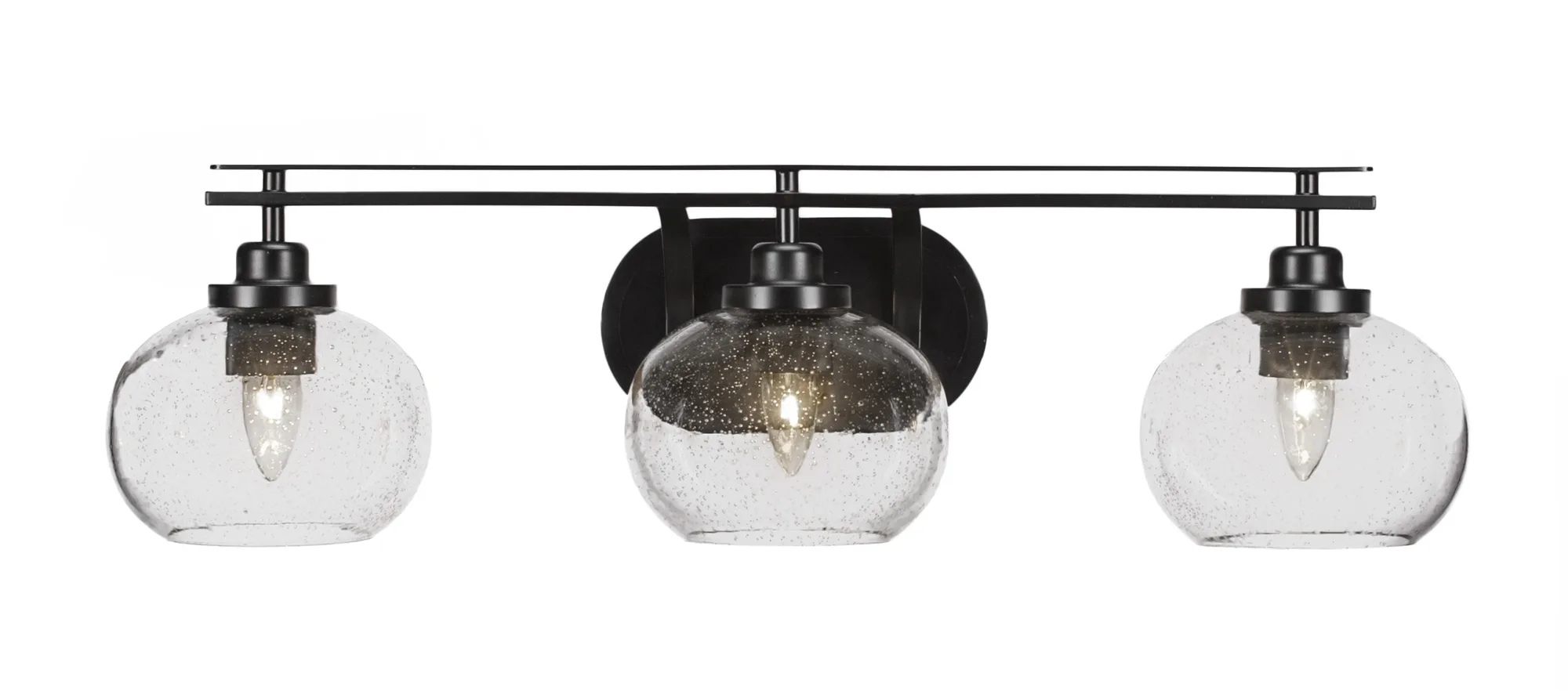 Odyssey 3-Light Bath Bar in Matte Black with Clear Bubble Glass