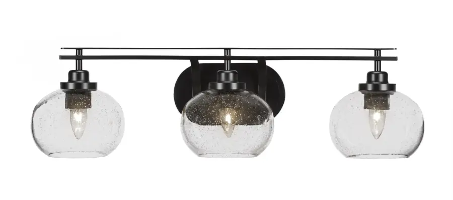 Odyssey 3-Light Bath Bar in Matte Black with Clear Bubble Glass - Image 1