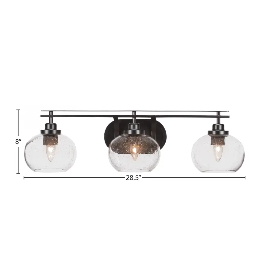 Odyssey 3-Light Bath Bar in Matte Black with Clear Bubble Glass - Image 2