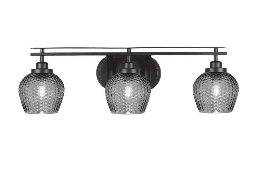 Odyssey 3-Light Bath Bar in Matte Black with Smoke Textured Glass - Image 1