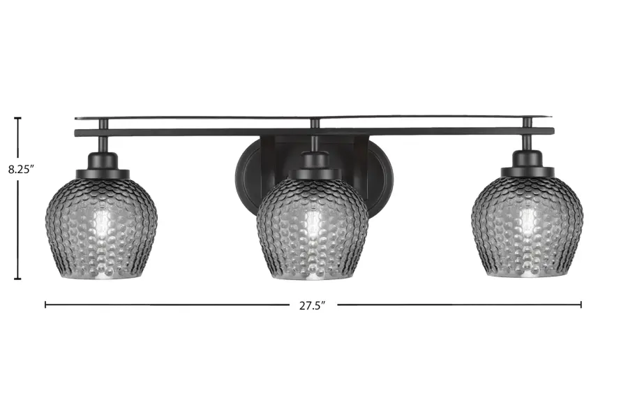 Odyssey 3-Light Bath Bar in Matte Black with Smoke Textured Glass - Image 2